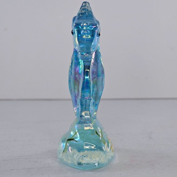 Fenton Art Glass Iridized Blue Seahorse Figurine Signed M. Young Rare - Picture 3 of 8